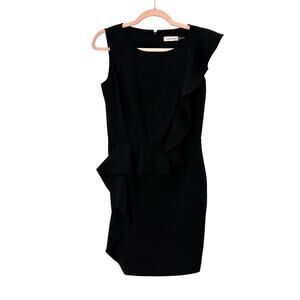 🖤✨ Calvin Klein Black Asymmetric Ruffle Dress Size 6 Chic Cocktail